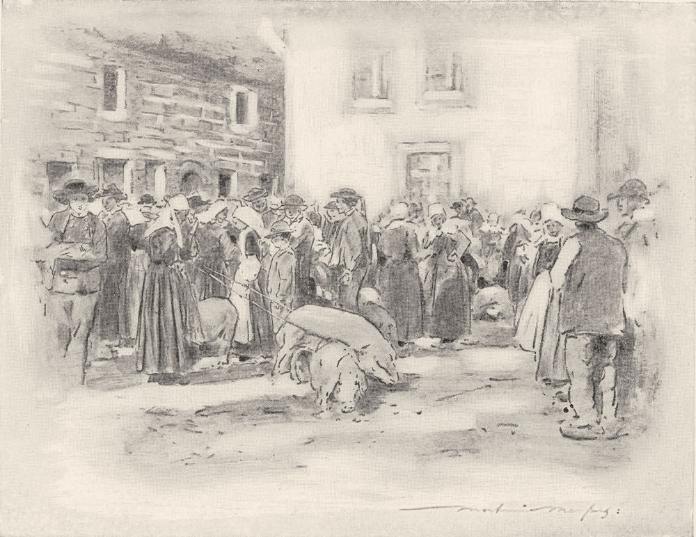 FRANCE. Brittany. Pig Market 1920 old antique vintage print picture